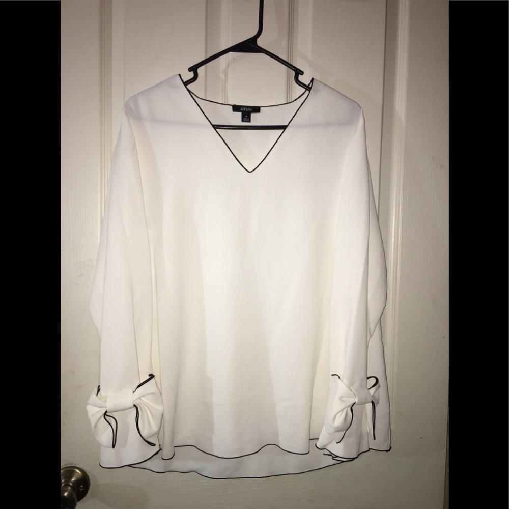 Alfani Long Sleeved Bow V Neck Blouse